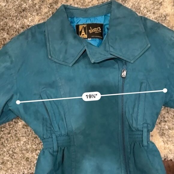 Vintage SKEA Turquoise 80’s Suede Lined Ski Jacket Women’s Puffy Shoulders Sz 8 - Picture 13 of 16